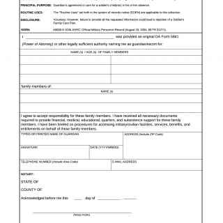 DA Form 5840. Certificate of Acceptance as Guardian or Escort