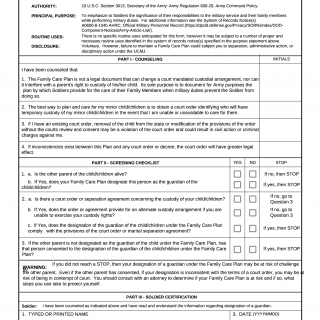 DA Form 7667. Family Care Plan Preliminary Screening