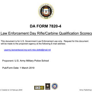 DA Form 7820-4. Law Enforcement Day Rifle/Carbine Qualification Scorecard