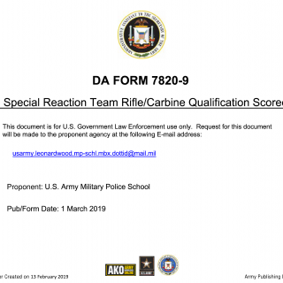 DA Form 7820-9. Special Reaction Team Rifle/Carbine Qualification Scorecard