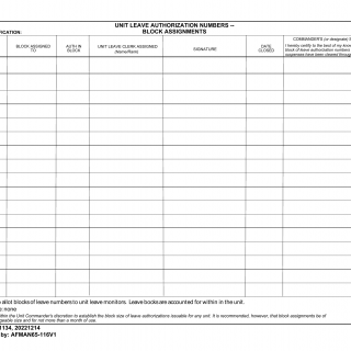 DAF Form 1134 - Unit Leave Authorization Numbers-Block Assignments