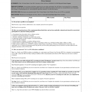 AF Form 4446A. Department of the Air Force Physical Fitness Screening Questionnaire (FSQ)