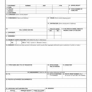 DD Form 1085. Domestic Freight Routing Request and Order