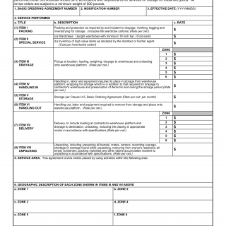 DD Form 1162-1. Schedule of Services and Rates For Household Goods