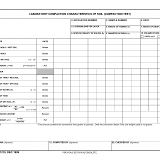 DD Form 1210. Laboratory Compaction Characteristics of Soil (Compaction Test)