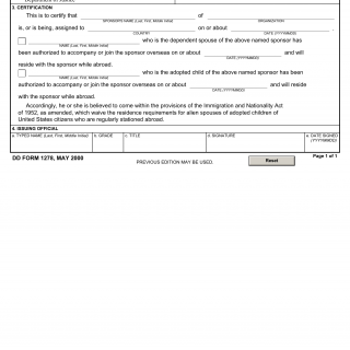 DD Form 1278. Certificate of Oversea Assignment to Support Application to File Petition for Naturalization
