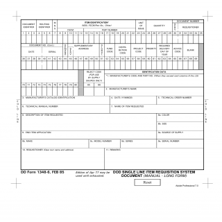 DD Form 1348-6. Single Line Item Requisition System Document, DoD (Manual-Long Form)