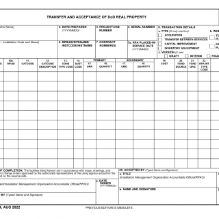 DD Form 1354. Transfer and Acceptance of DoD Real Property