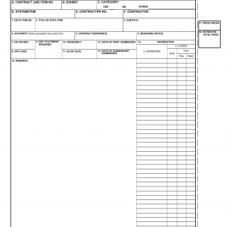 DD Form 1423-1. Contract Data Requirements List (1 Data Item)