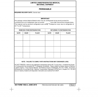 DD Form 1502-2. Limited Unrefrigerated Medical Materiel Shipment