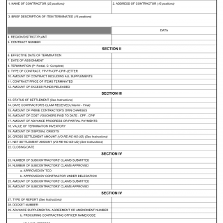 DD Form 1598. Contract Termination Status Report