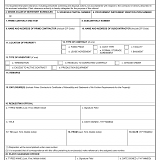 DD Form 1640. Request for Plant Clearance