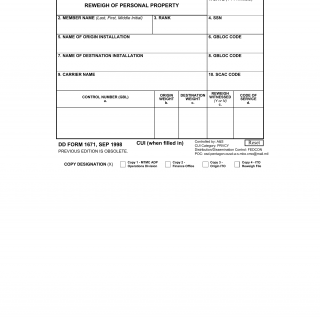 DD Form 1671. Reweigh of Personal Property