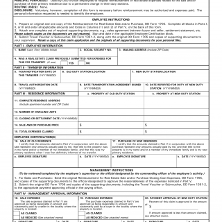 DD Form 1705. Reimbursement for Real Estate Sale and/or Purchase Closing Cost Expenses