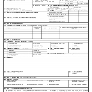 DD Form 1746. Application for Assignment to Housing