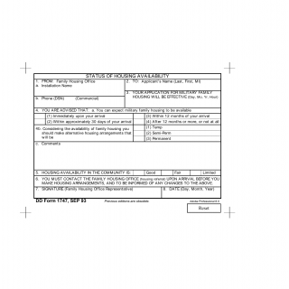 DD Form 1747. Status of Housing Availability