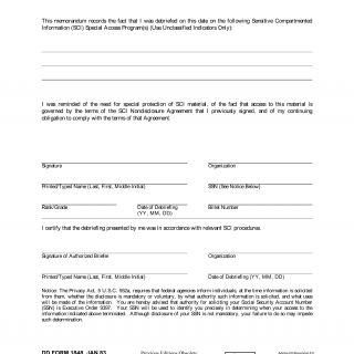 DD Form 1848. Sensitive Compartmented Information Debriefing Memorandum