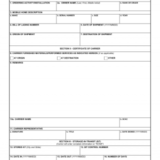 DD Form 1863. Accessorial Services-Mobile Home