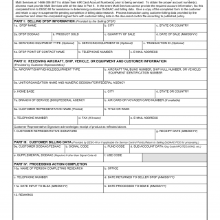 DD Form 1898-D. Alternate US DoD or Federal Civil Fuel Customer Billing Information