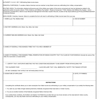 DD Form 2058-2. Native American State Income Tax Withholding Exemption Certificate
