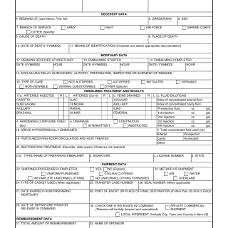 DD Form 2062. Record of Preparation and Disposition of Remains (Outside CONUS)