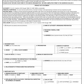 DD Form 2063. Record of Preparation and Disposition of Remains (Contracted Mortuary Facility)