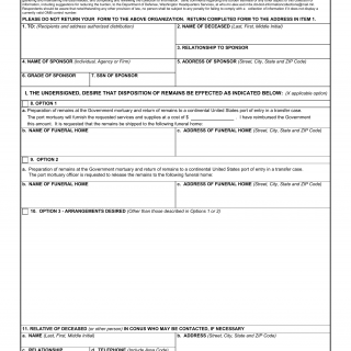 DD Form 2065. Disposition of Remains-Reimbursable Basis