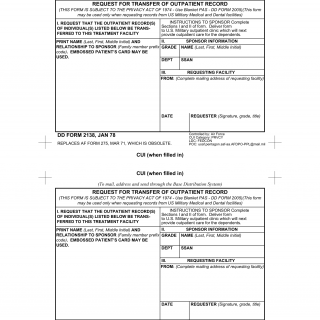 DD Form 2138. Request for Transfer of Outpatient Records