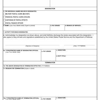 DD Form 2257. Designation/Termination MPC-FPC-COPE-PFO