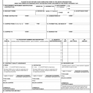 DD Form 250. Material Inspection and Receiving Report