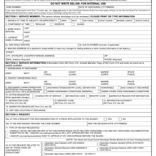 DD Form 293. Application for the Review of Discharge from the Armed Forces of the United States