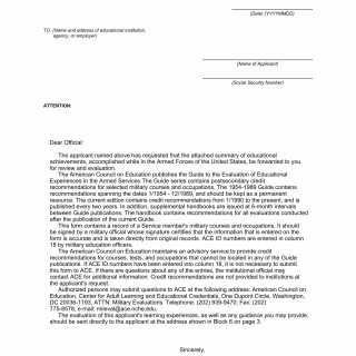DD Form 295. Application for the Evaluation of Learning Experiences During Military Service