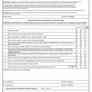 DD Form 3111.  Routine Immunization Screening Form: Adult