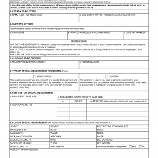 DD Form 358. Measurement Blank - Special Sized Clothing for Men, Armed Forces