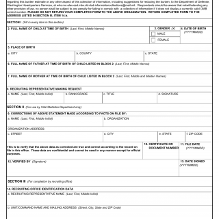 DD Form 372. Request for Verification of Birth