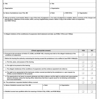 DD Form 455. Report of Proceedings to Vacate Suspension of a Court-Martial Sentence