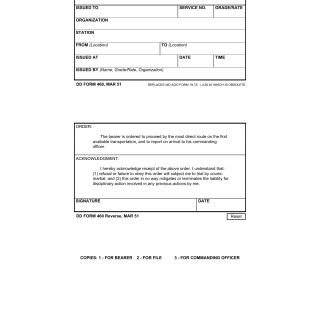 DD Form 460. Provisional Pass