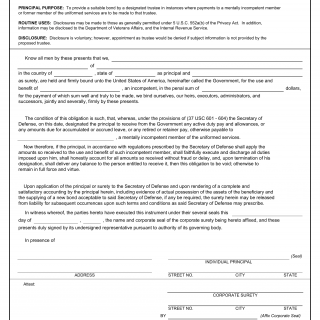 DD Form 462. Bond of Person Designated to Act on Behalf of Incompetent Member or Former Member of the Uniformed Services