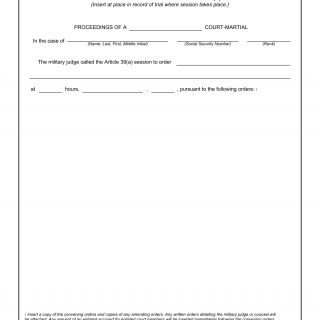 DD Form 491-1. Summarized Record of Trial - Article 39(A) Session