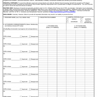 DD Form 499. Prisoner's Mail and Correspondence Record