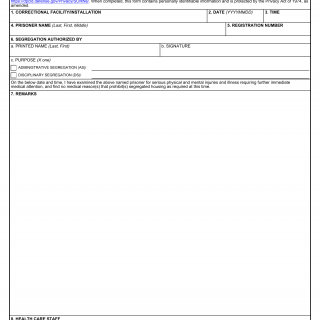DD Form 503. Health Assessment Certificate for Segregation