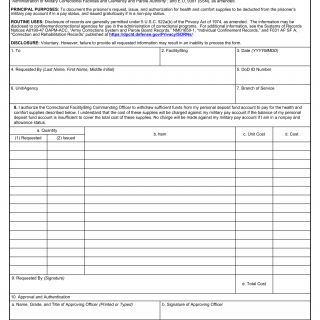 DD Form 504. Request and Receipt for Health and Comfort Supplies