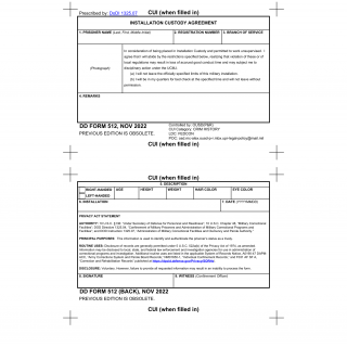 DD Form 512. Installation Custody Agreement
