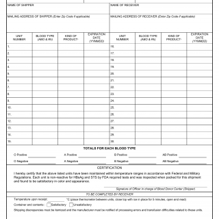 DD Form 573. Shipping Inventory of Blood Products