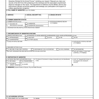 DD Form 616. Report of Return of Absentee