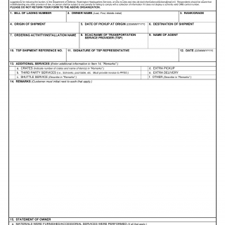 DD Form 619. Statement of Accessorial Services Performed