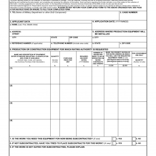 DD Form 691. Department of Defense Application for Priority Rating for Production or Construction Equipment