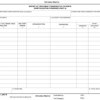 DD Form 7. Report of Treatment Furnished Pay Patients Hospitalization Furnished (Part A)