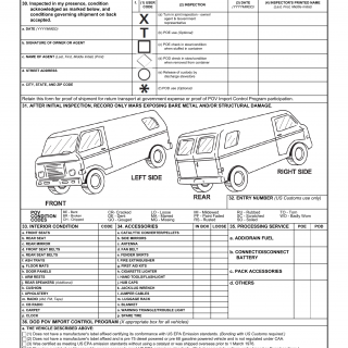 DD Form 788-1. Private Vehicle Shipping Document for Van