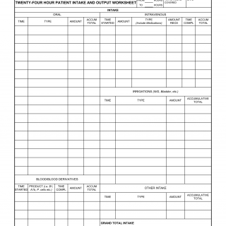 DD Form 792. Nursing Service - Twenty-Four Hour Patient Intake and Output Worksheet
